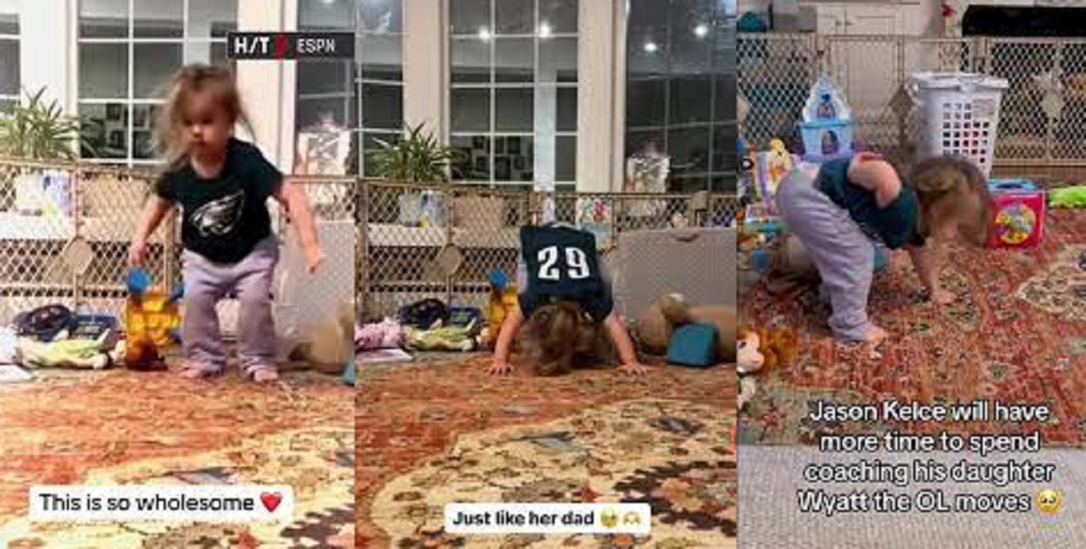 watch : Jason Kelce Multi-Talented 4 year daughter Wyatt practicing her starts like dad ” got fans talking”