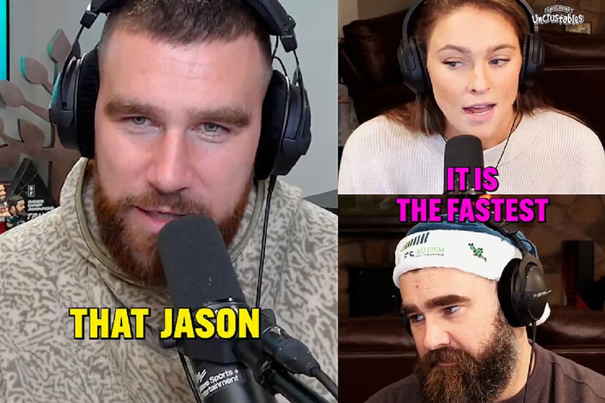 WATCH: Kylie Kelce Reporting her Husband Jason Kelce to his Brother Travis in there new Podcast for not getting what was promised and Travis Kelce replies sister-in-law Kylie that he will handle it and tell ‘ Jason he f***ing sucks’