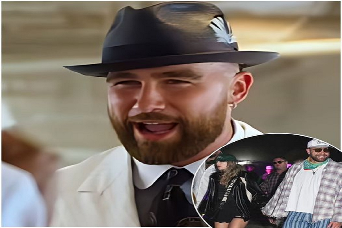 Travis Kelce arrives for Kentucky Derby without Taylor Swift as dapper Chiefs star rocks white suit and black top hat
